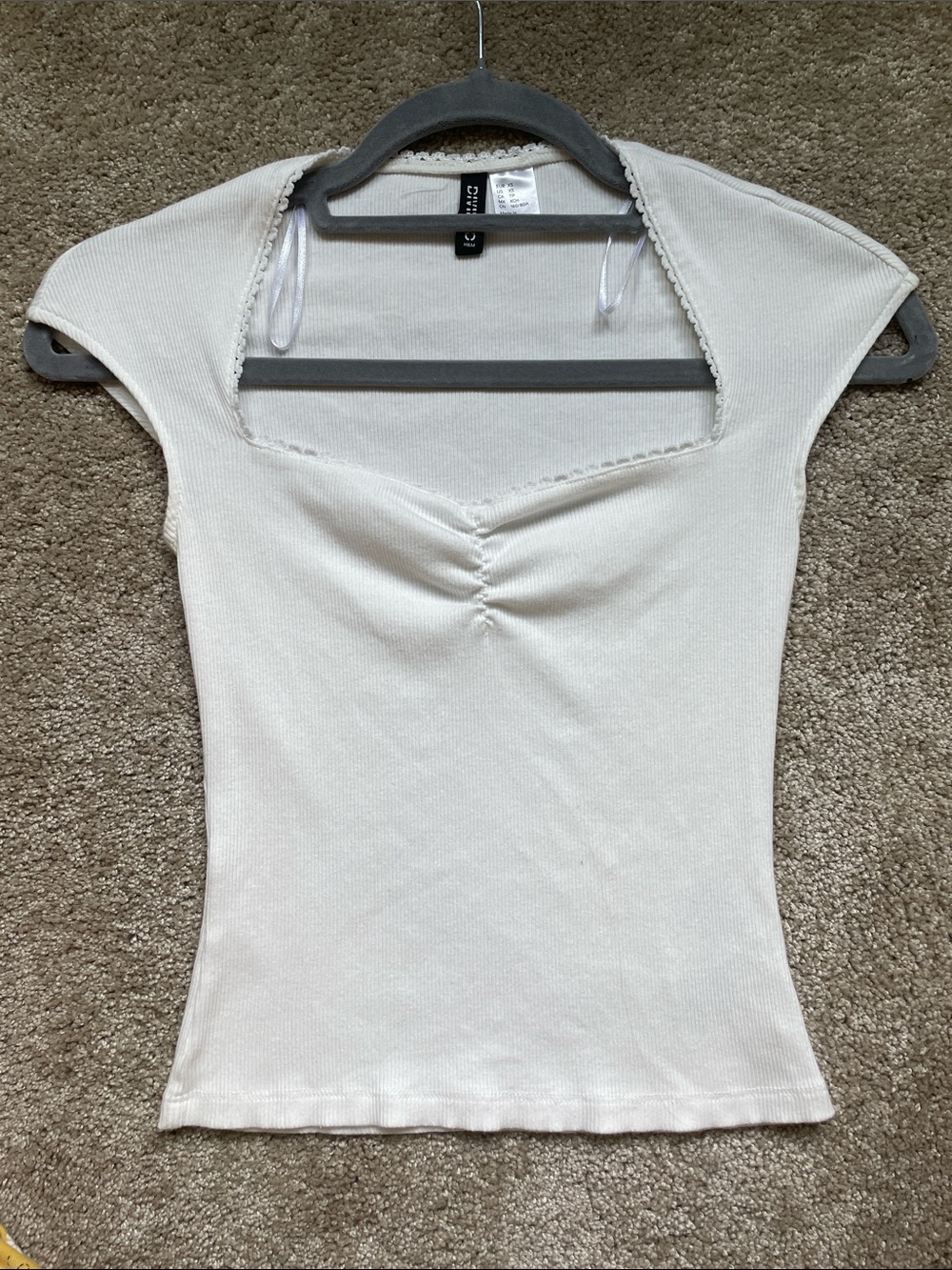 H&M Cream Ribbed Square-Neck Tank Top